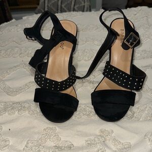 BAMBOO Black Heeled Sandals with Studded Embellishments